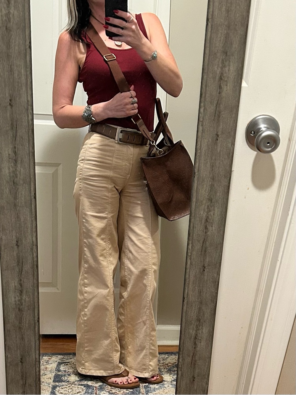 🍀EUC Lucky Brand Brown Floral Embossed Tote Carryall Shoulder Crossbody Bag - Picture 11 of 16